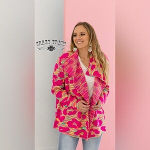 Crazy Train Pink and Yellow Knit Cardigan oversize M